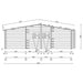 Side elevation plan outlines the external wall structure and roof pitch of the GardenHouse24 USA Skanderborg 90 Garden Room
