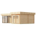 Side perspective emphasizing the slatted privacy panels and clean exterior lines of the GardenHouse24 USA Sauna Quieto 70 Garden Room
