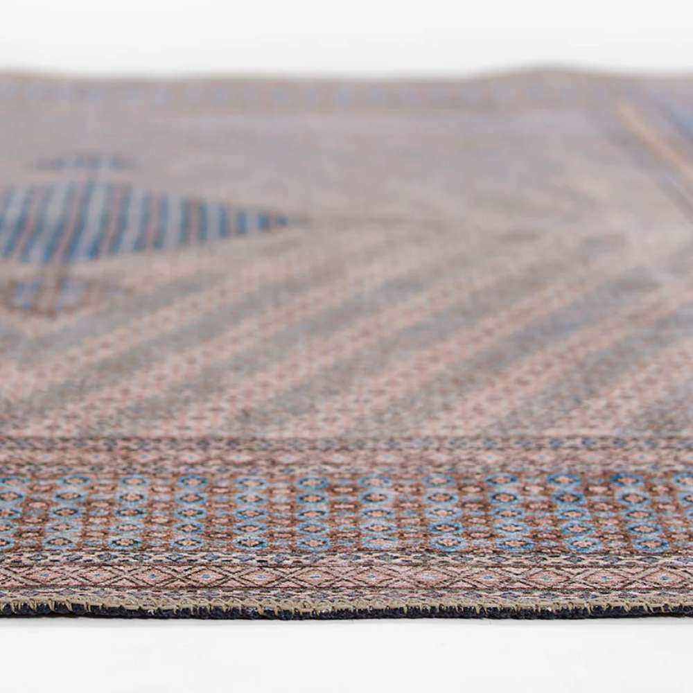 Side profile of Momeni Afshar Indoor Rug - AFS34 Blue shows its thin, flatwoven style
