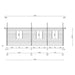 Side view blueprint of the GardenHouse24 USA Mikka 70 Garden Room illustrates multiple windows and log wall joints for a clear construction reference