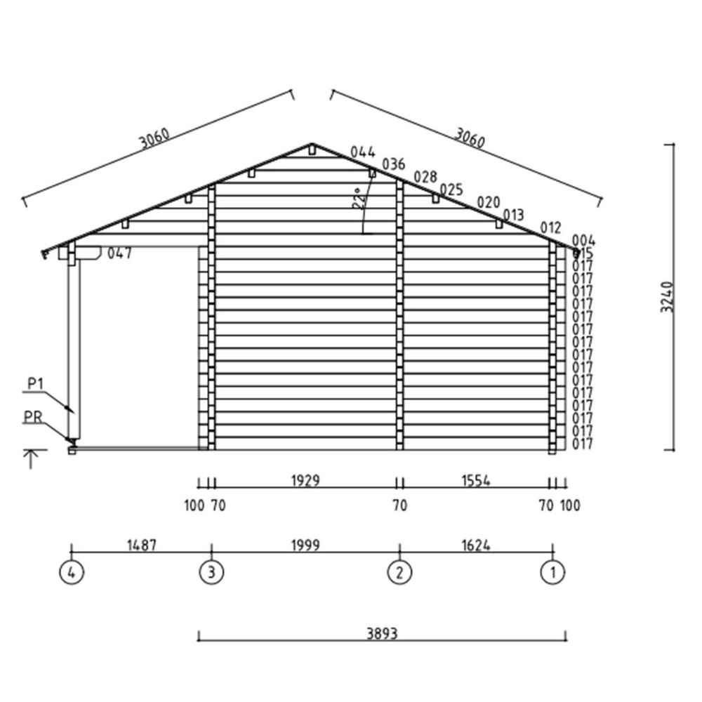 Side view diagram displays roof angles and wall lengths for the GardenHouse24 USA Lerum 70 Garden Room