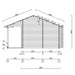 Side view diagram displays roof angles and wall lengths for the GardenHouse24 USA Lerum 70 Garden Room