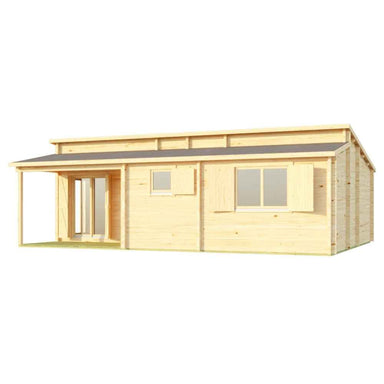 Side view displays the compact, modern wooden design and slanted roof of the GardenHouse24 USA Pamplona 70 Garden Room