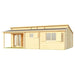 Side view displays the compact, modern wooden design and slanted roof of the GardenHouse24 USA Pamplona 70 Garden Room