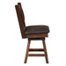 Side view of Fireside Lodge Barnwood Colonial Swivel Counter Stool shows its thick cushioned seat and solid wooden base with a smooth swivel mechanism