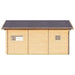 Side view of the GardenHouse24 USA Astrid 70 Garden Room reveals its light timber walls, small windows, and a dark gable roof