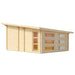 Side view of the GardenHouse24 USA Caddie 44A ALU ISO Garden Room highlights its compact wooden design and vertical window arrangement