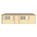 Side view of the GardenHouse24 USA Pamplona 70 Garden Room shows symmetrical wooden windows with shutters for natural light and ventilation