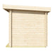 Side view of the GardenHouse24 USA Sauna Maria 90 Garden Room shows its smooth, light wood paneling and modern sloped roof