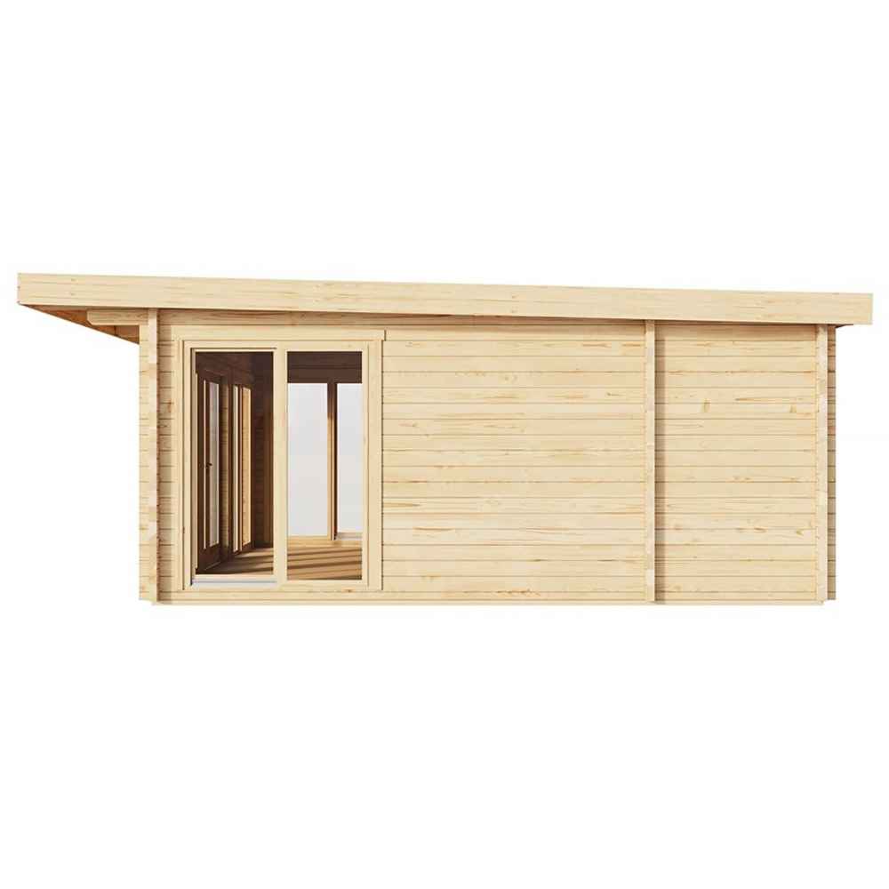 Side view of the GardenHouse24 USA Taunus 70 Garden Room shows clean wooden paneling and a single large window to the left