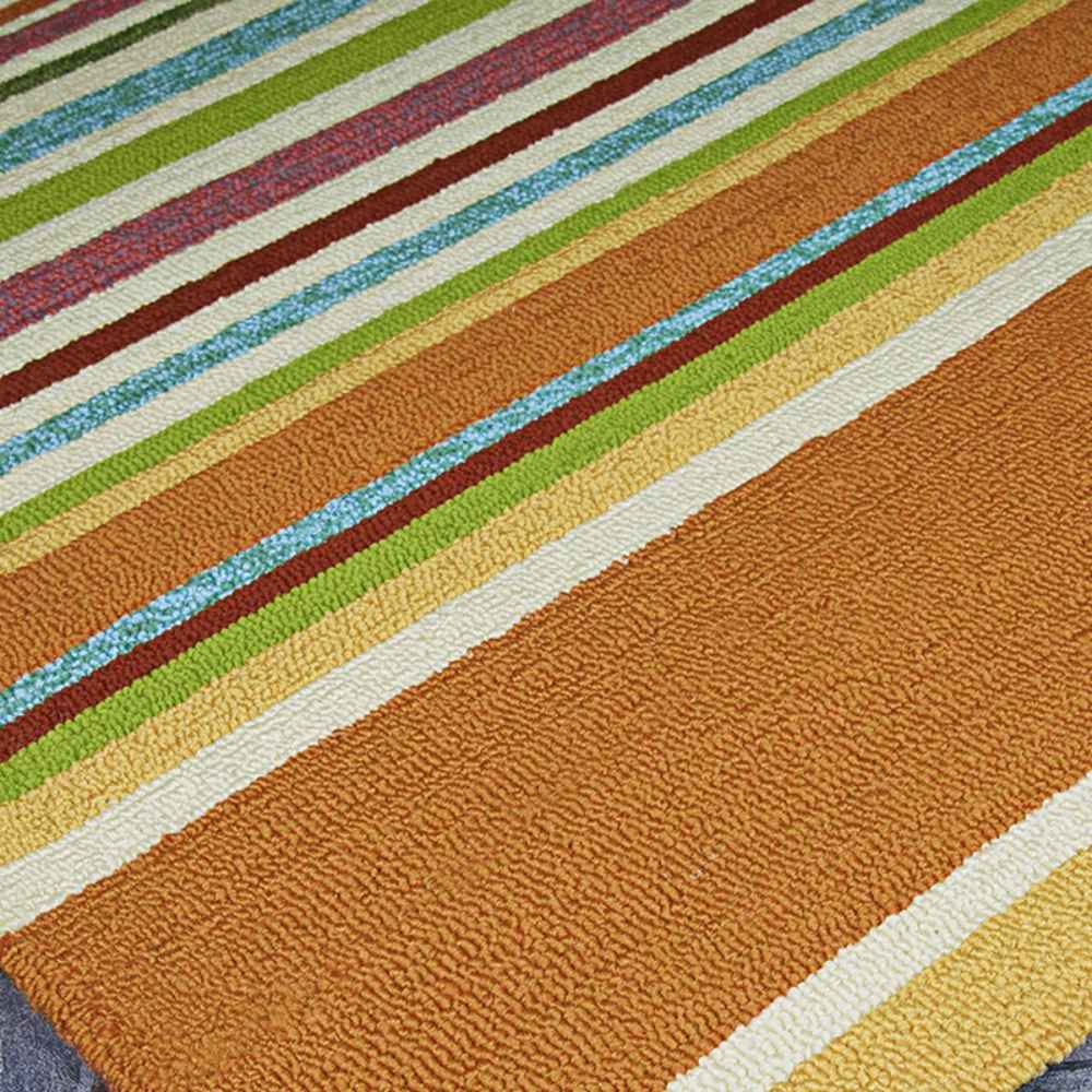 Side view of the Couristan Covington Indoor/Outdoor Rug - Sherbet Stripe/Multi highlights the vivid striped pattern and durable construction