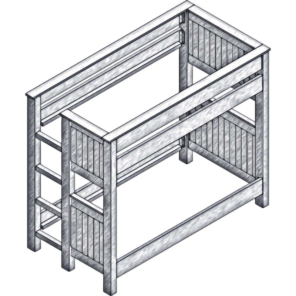 Single Single Left – Fireside Lodge Barnwood Bunk Bed shown as a black-and-white diagram of a single-over-single bunk bed highlighting the left-side ladder and overall height