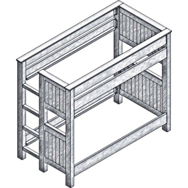 Single Single Left – Fireside Lodge Barnwood Bunk Bed shown as a black-and-white diagram of a single-over-single bunk bed highlighting the left-side ladder and overall height