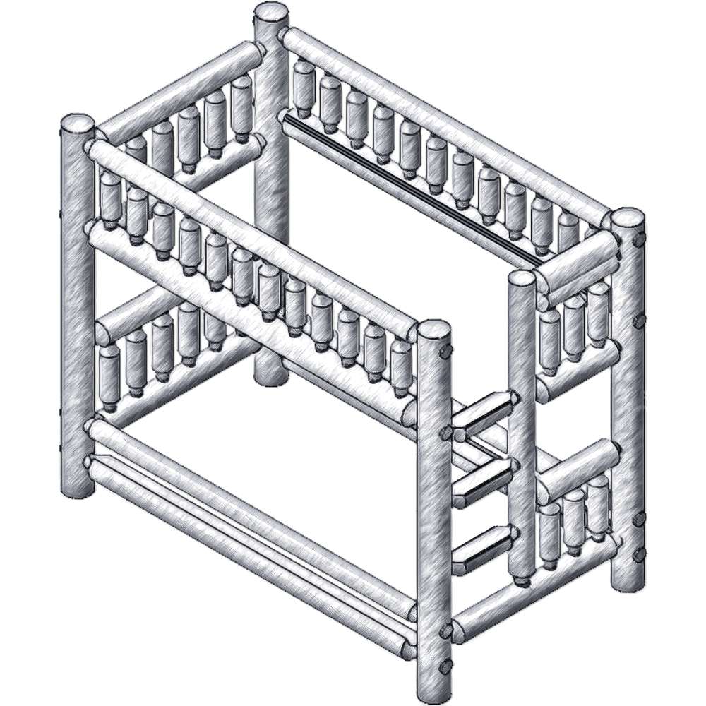 Single Single Left – Fireside Lodge Cedar Log Bunk Bed shows a black-and-white drawing of a single-over-single cedar log bunk bed with the ladder on the left side