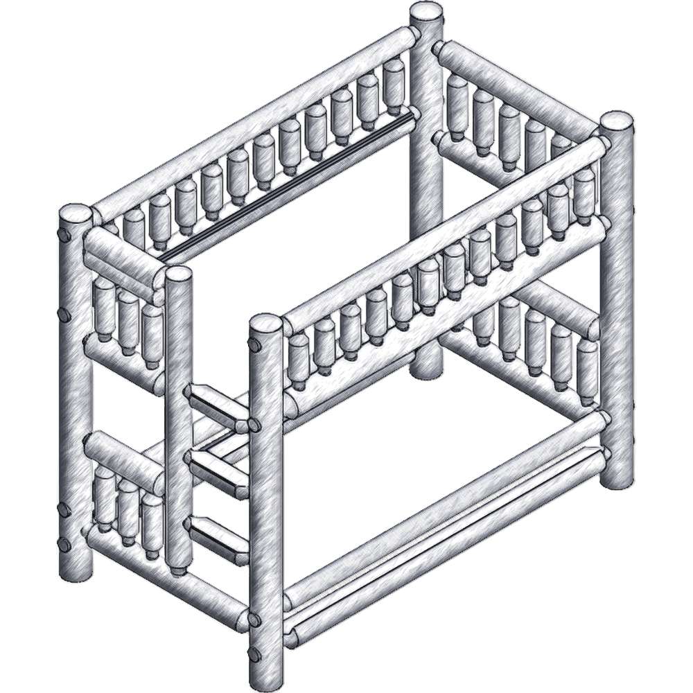 Single Single Right – Fireside Lodge Cedar Log Bunk Bed shows a black-and-white drawing of a single-over-single cedar log bunk bed with the ladder on the right