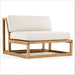 Single cushioned chair from Westminster Teak Maya 6pc Lounge Sofa Set shows a sturdy teak frame with thick, light-colored seat and back cushions