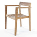 Single wooden armchair with a curved slatted seat and armrests is shown close-up on a white background from Westminster Teak Horizon Table & Bench Set