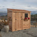Single Door Cedar Roof Outdoor Living Today 8×4 SpaceSaver Lean-To Cedar Shed seen with a festive flower box under the window and rustic cedar siding next to a large ceramic planter