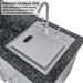 Sink with cutting board cover and faucet labeled features in the Sunstone Texas Tango 19ft Outdoor Kitchen Island Package