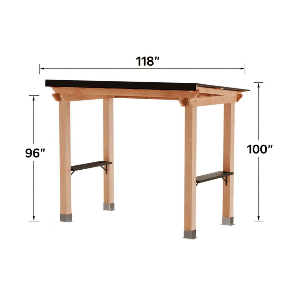 Size diagram displays the dimensions of Outdoor Living Today Western Red Cedar 8x5 Grill Gazebo with height and width measurements