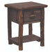 Slate Fireside Lodge Log One Drawer Nightstand with Shelf is shown in a dark slate finish with log legs, one drawer, and a lower shelf