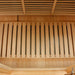 Slatted floor heater set on the cabin floor of Golden Designs Maxxus 3 Person Low EMF Far Infrared Corner Sauna in Hemlock