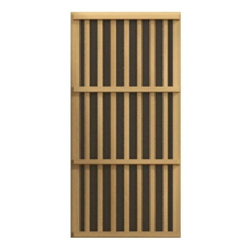 Slatted wood heater cover over a carbon panel used in Golden Designs Maxxus 3 Person Low EMF Far Infrared Corner Sauna in Hemlock