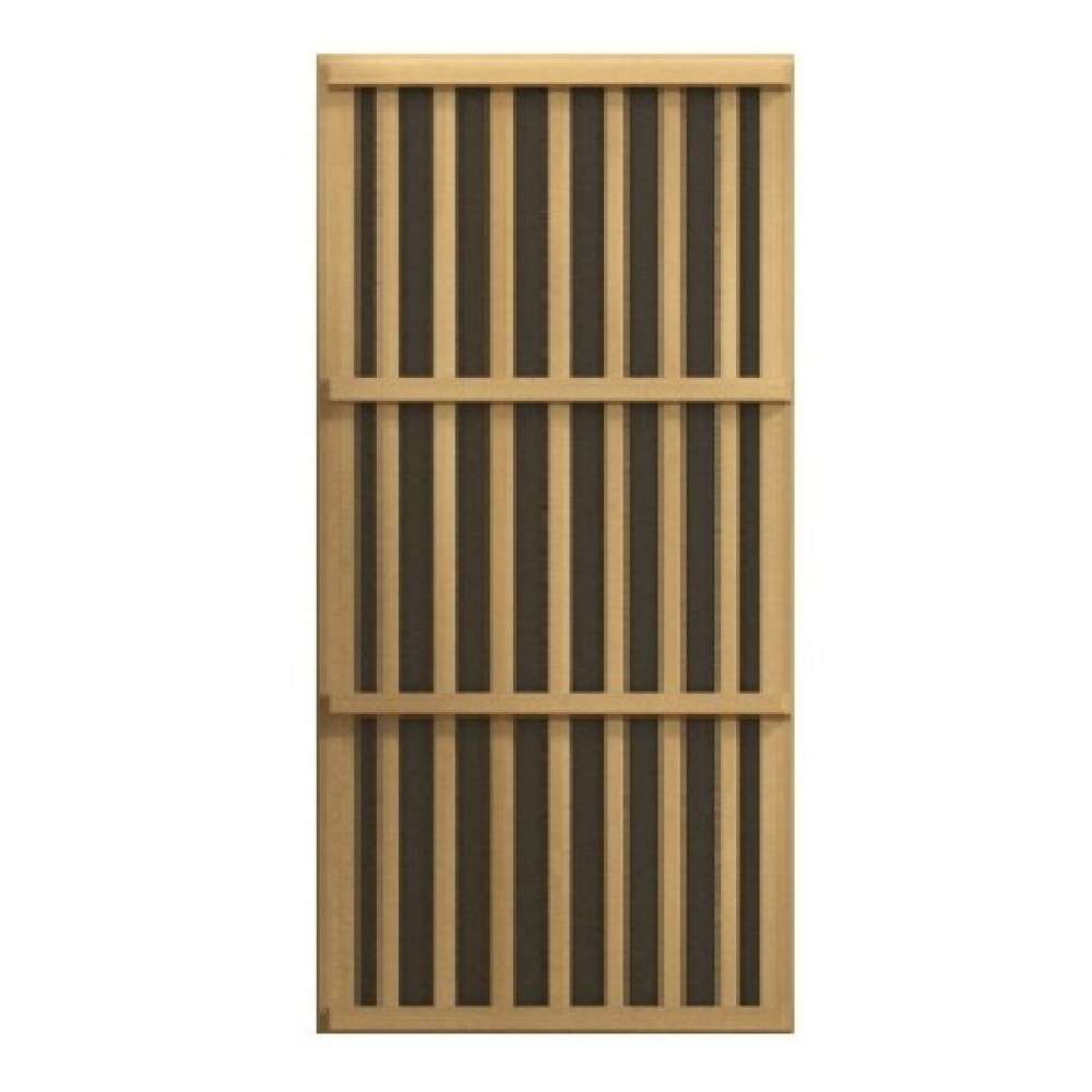 Slatted wood heater cover over a carbon panel used in Golden Designs Maxxus 3 Person Low EMF Far Infrared Corner Sauna in Red Cedar