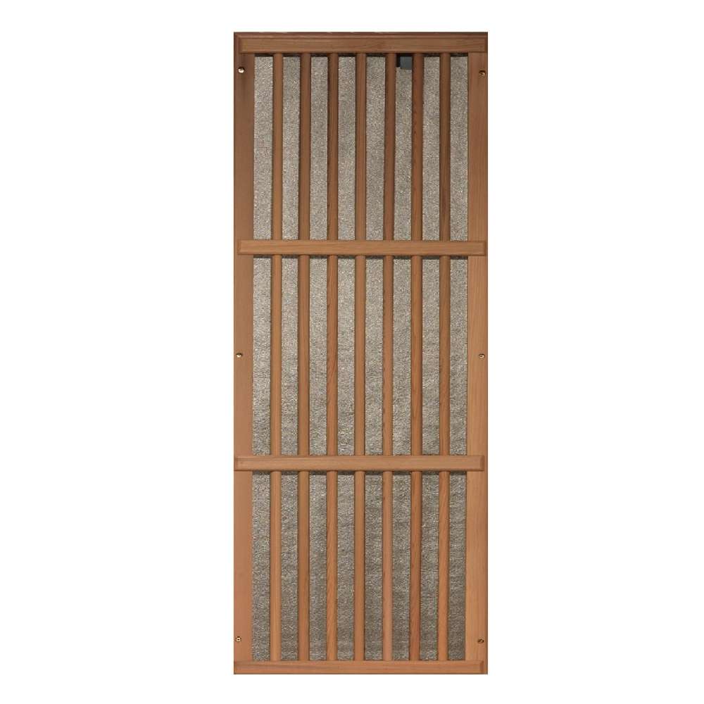 Slatted wood heater cover over a carbon panel used in Golden Designs Maxxus Chaumont 4 Person Near Zero EMF Far Infrared Sauna in Red Cedar