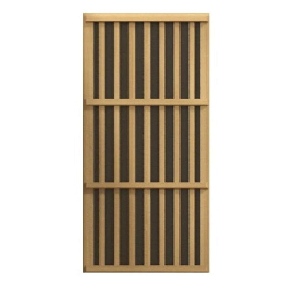 Slatted wood heater cover over a carbon panel used in Golden Designs Maxxus Seattle 2 Person Near Zero EMF Far Infrared Sauna