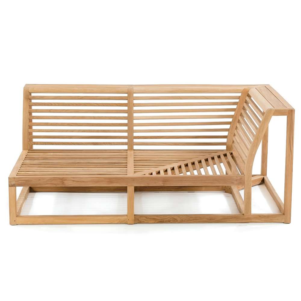 Slatted wooden sectional frame from Westminster Teak Maya 6pc Lounge Sofa Set is shown without cushions