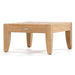 Solid teak wood frame of Westminster Teak Laguna Ottoman without a cushion featuring a slatted top and sturdy legs on a white background