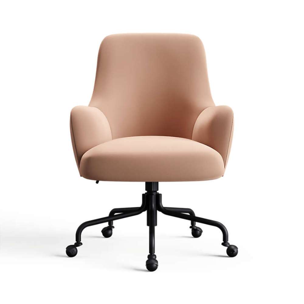 Spice Covet Velvet Crate & Barrel Bellevue Upholstered Office Chair in warm spice pink velvet with a curved back and black rolling base