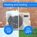 Split scene of a snow covered condenser and a sunlit brick patio shows year round heating and cooling from the ACiQ 24000 BTU Essentials 23 SEER2 2 Zone Wall Mount Mini Split Heat Pump System