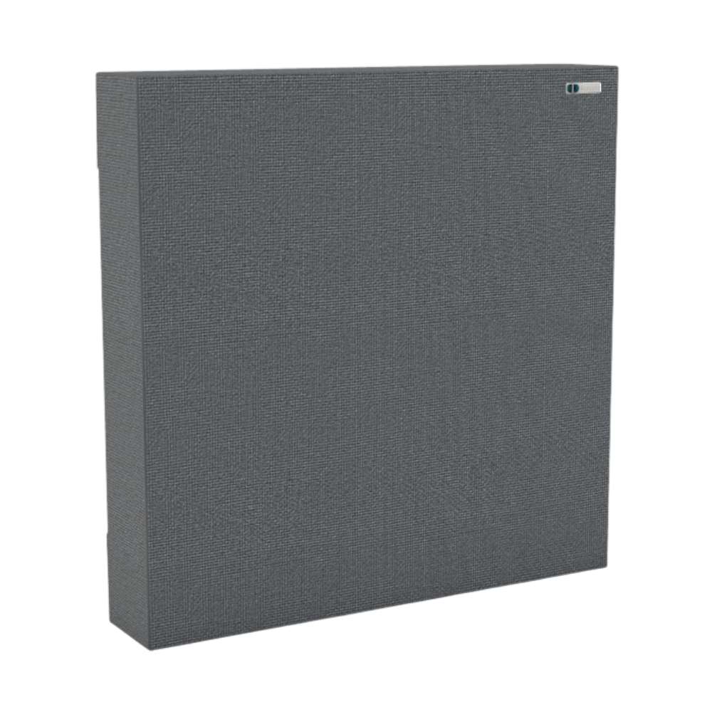 Square Chaucer GIK Acoustics Classic Bass Trap in gray fabric finish for cleaner and more balanced acoustics