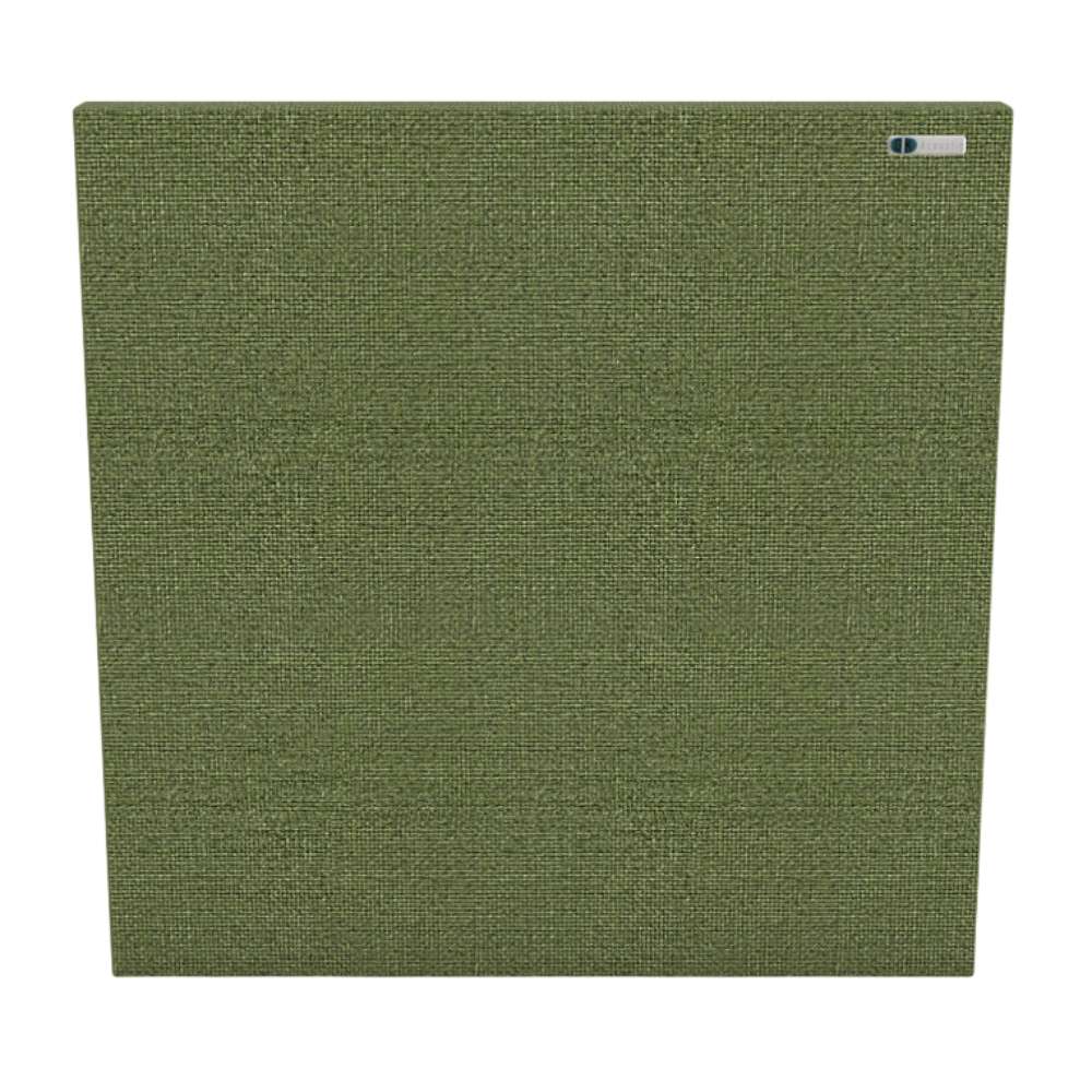 Square Fair Isle GIK Acoustics Classic Acoustic Panel in olive green woven fabric, delivering acoustic performance with an earthy aesthetic