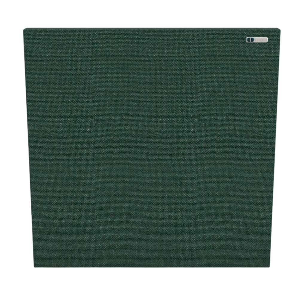 Square Lora GIK Acoustics Classic Acoustic Panel in deep forest green fabric, designed to absorb sound and reduce room echo