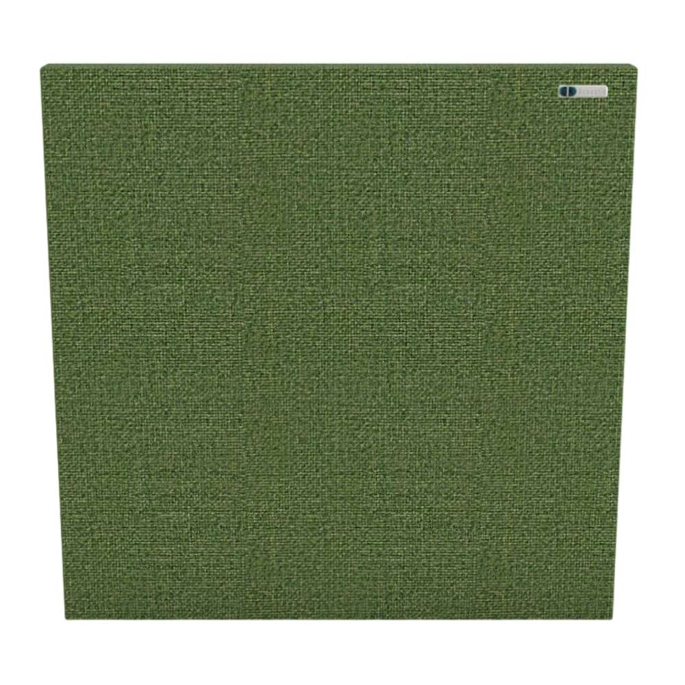 Square Staffa GIK Acoustics Classic Acoustic Panel in fresh medium green fabric, designed to improve room acoustics while adding natural color