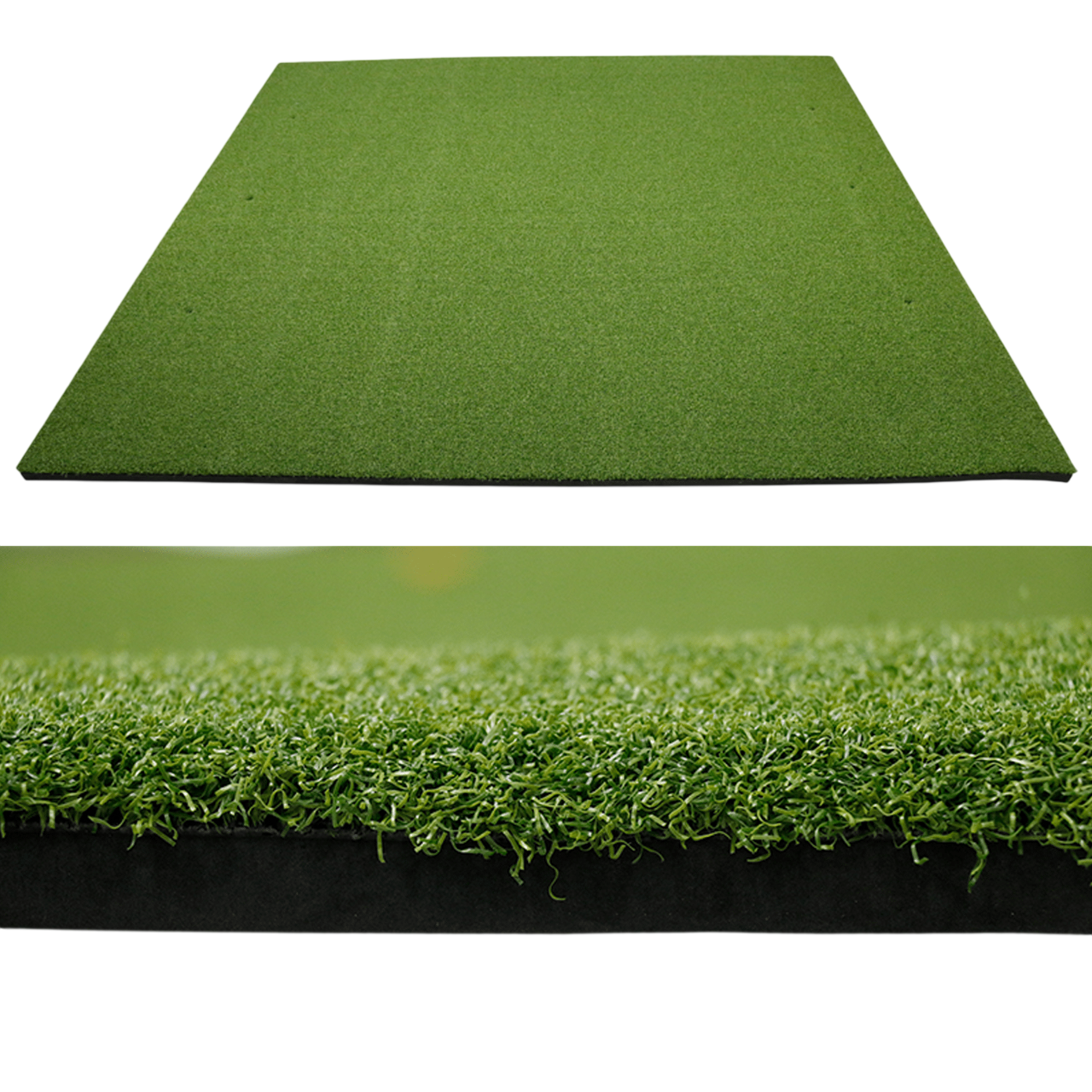 Square green golf hitting mat is shown, included with TruGolf LaunchBox Golf Launch Monitor w/ Starter 10 (2025) Enclosure + Gimme Package