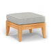 Square wooden stool with a light gray cushion on top, labeled as Westminster Teak Laguna Ottoman, shown against a plain background