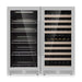 Stainless steel dual-zone fridge with drinks on one side and wine storage in KingsBottle 47" High Wine & Beverage Refrigerator Combo with Triple Temp Zones