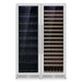 Stainless steel finish version with dual compartments for drinks and wine in KingsBottle Ultimate Wine & Beverage Upright Refrigerator Combo with Low-E Glass Door