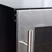 Stainless steel frame and sturdy handle define the durable glass door of KingsBottle 389 Cans Capacity Upright Beverage Refrigerator With Low-E Glass Door