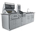 Stainless steel outdoor kitchen island with grill, side burner, sink, and storage from the Sunstone Alamo 10ft Outdoor Cabinet Island Package with Hybrid Grill