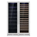 Stainless steel version with blue interior lighting displays shelves and wine racks in KingsBottle Upright Wine & Beverage cooler Combo With Triple Temp Zones