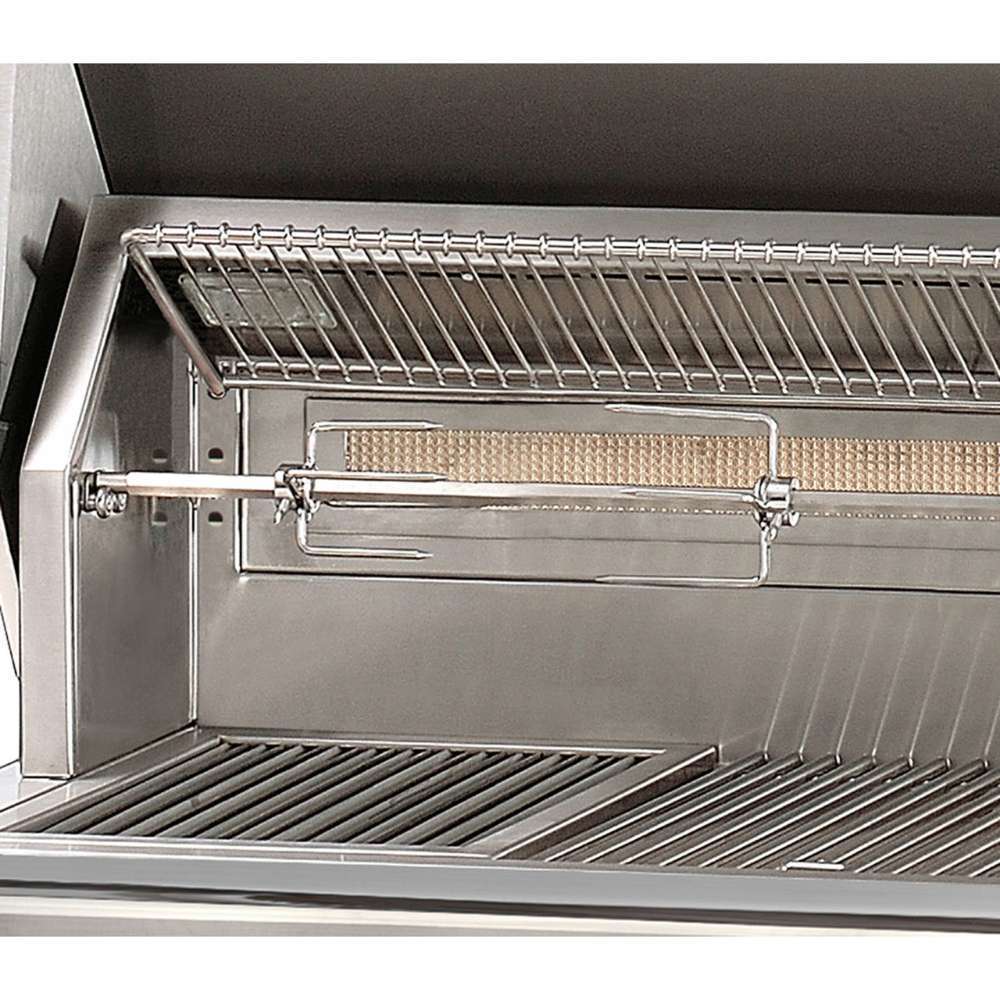 Stainless steel rotisserie system inside the Alfresco Grills 56″ Deluxe Grill Built-In