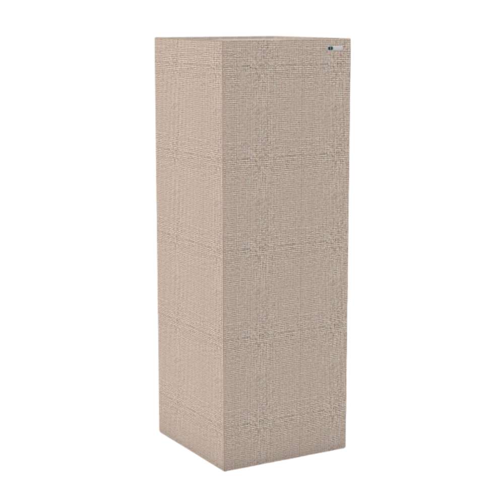 Standard Clan GIK Acoustics Soffit Corner Bass Trap in a light beige fabric finish for controlling bass reflections in corners