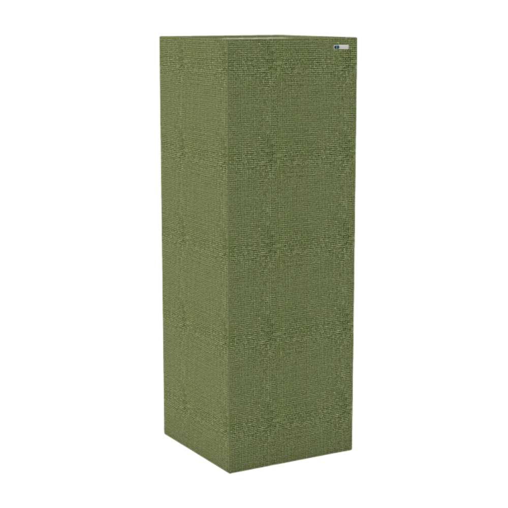 Standard Fair Isle GIK Acoustics Soffit Corner Bass Trap in an olive green fabric finish designed for corner acoustic treatment