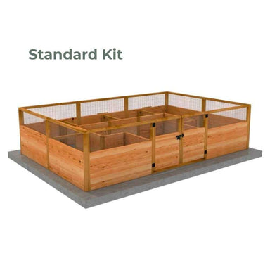 Standard Kit Outdoor Living Today 12x8 Raised Garden Bed with a large rectangular wooden planter, mesh upper panels, and a front access door