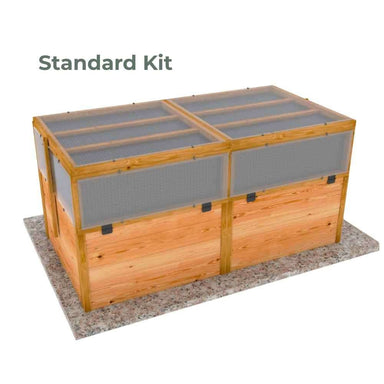 Standard Kit Outdoor Living Today 6×3 Raised Garden Bed with a wooden raised planter and split clear lid for sunlight and plant protection